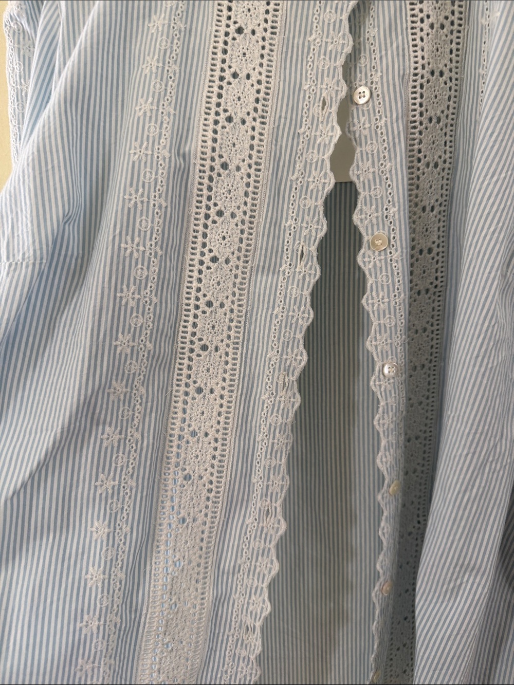 Sezane Claudio Light Blue & White Pinstripe Lace-Trim and inset Blouse NWT - Picture 4 of 11